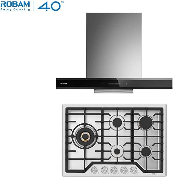 2-Piece Package with 30" Under Cabinet or Wall Mount Range Range Hood and 30" 5 Burner Natural Gas Range