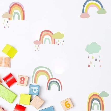 Rainbow Cloud Wall Decals with Raindrop for Baby Girls Bedroom Rainbow Wall Stickers (6 Sheets)