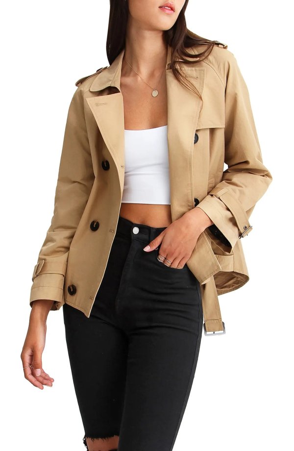 Cool Nights Water-Resistant Cropped Trench Coat