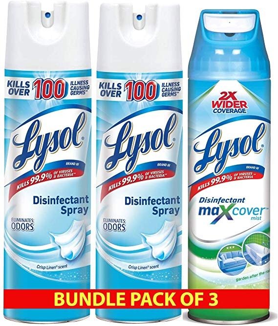 Disinfectant Spray, 3ct - Max Cover, 1x19oz, + Crisp Linen, 2x19oz