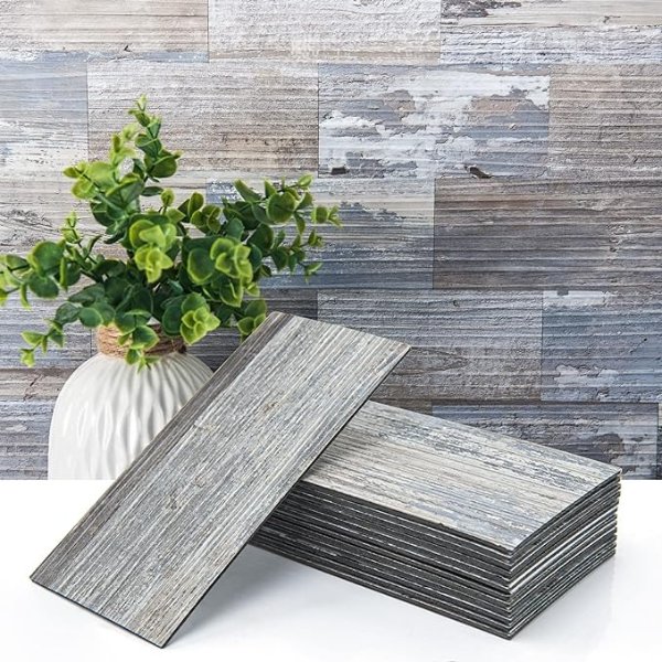 Art3d 102-Piece Peel and Stick Tile Backsplash for Kitchen Bathroom, 3in. x 6in. Stick on Subway Tile Distressed Wood Plank