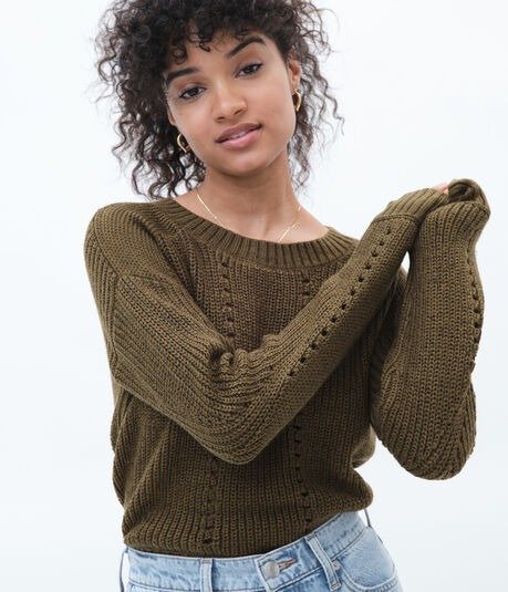 Pointelle Mix Drop-Shoulder Sweater