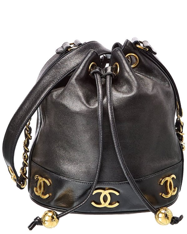 Black Lambskin Leather Triple CC Bucket Bag (Authentic Pre-Owned)