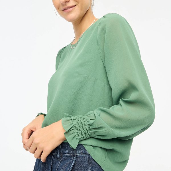 Long-sleeve top with smocked cuffs