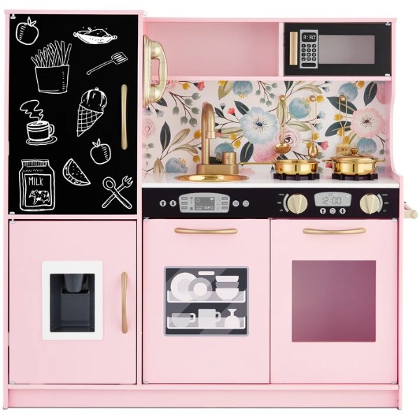 儿童小厨房玩具套装+11配件，花粉色