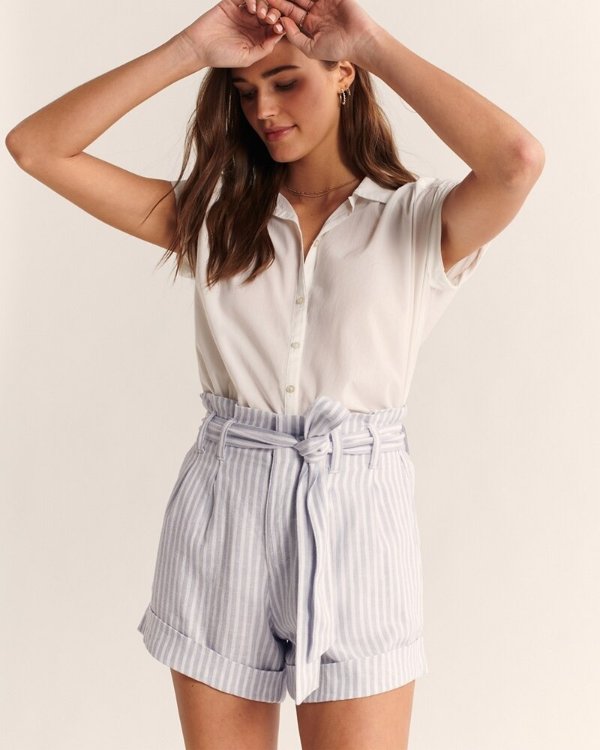 Women's Linen-Blend Belted Shorts | Women's Summer Sale Up to 50% Off | Abercrombie.com