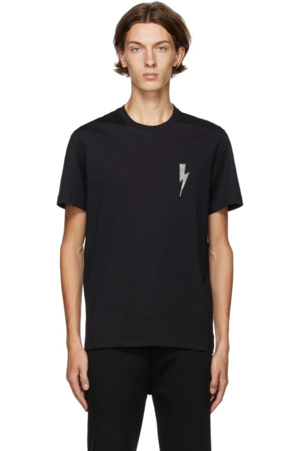 Black & Silver Crystal Bolt T-Shirt