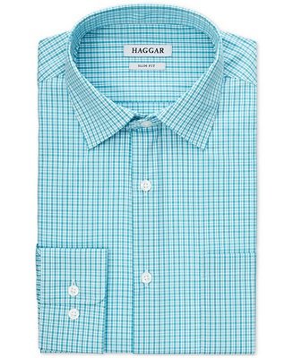 Men's Plaid Turquoise Stretch Dress Shirt