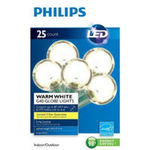 9 x Philips 25ct Warm White LED Smooth G40 Globe String Christmas Lights