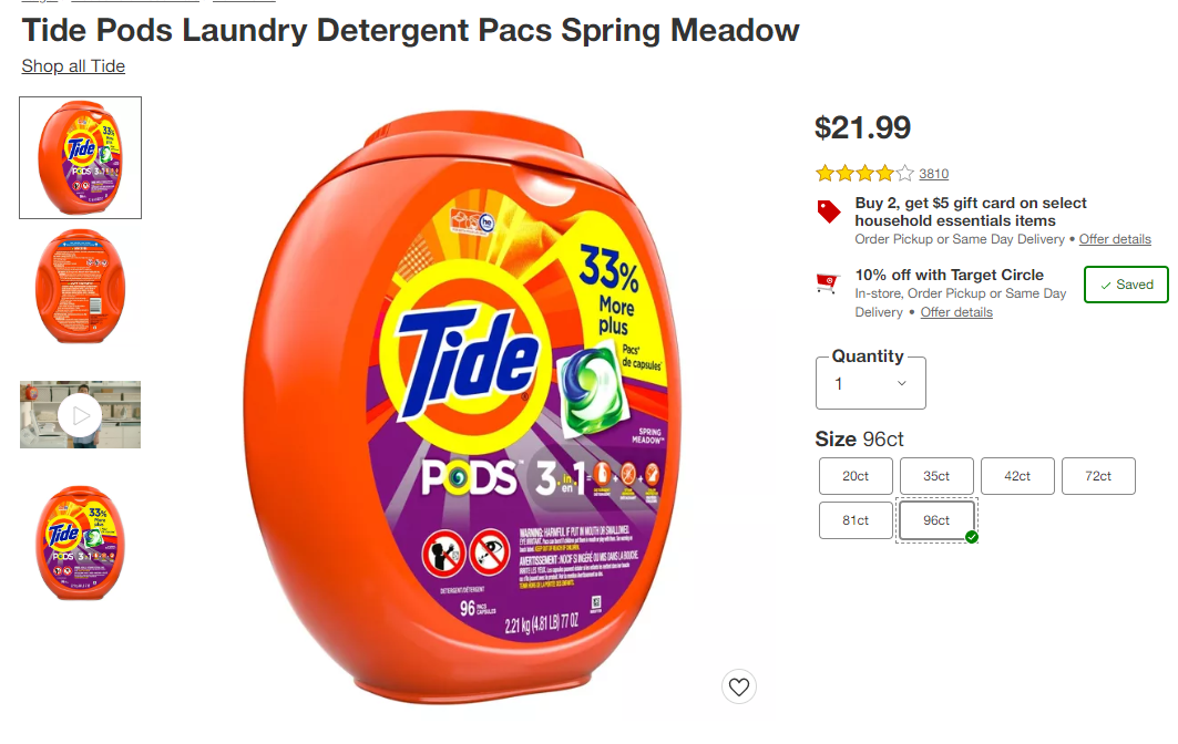 汰渍洗衣胶囊；Tide Pods 96ct   Tide Pods Laundry Detergent Pacs Spring Meadow