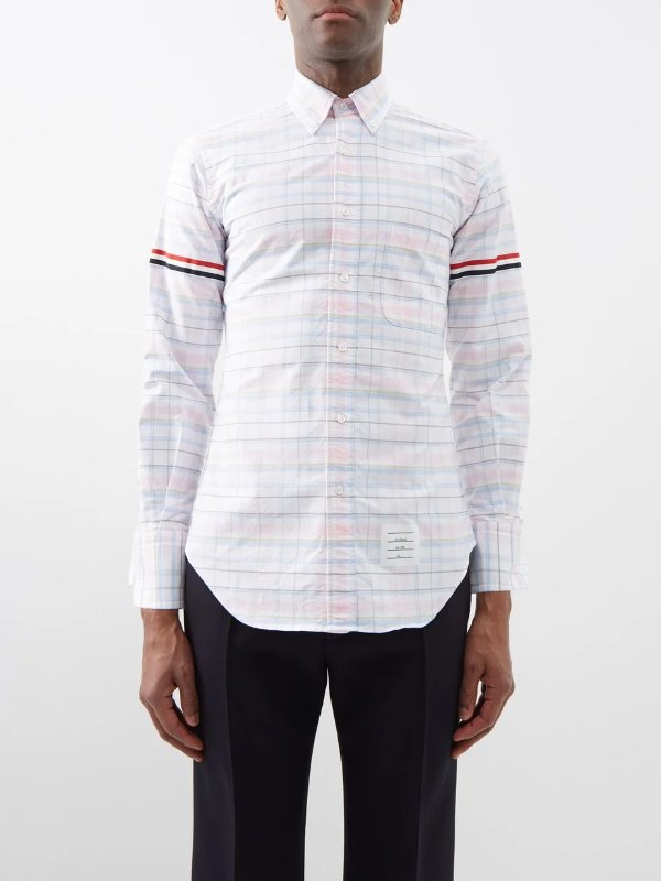 Tricolour-stripe checked cotton shirt | Thom Browne