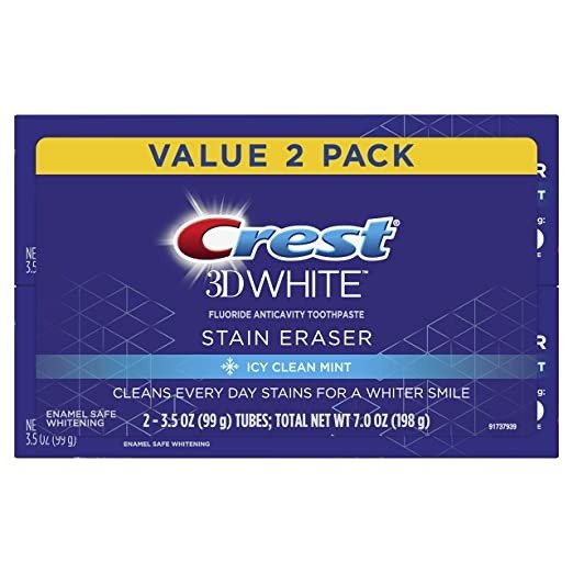 3D White Stain Eraser Whitening Toothpaste, Icy Clean Mint, 2 Count