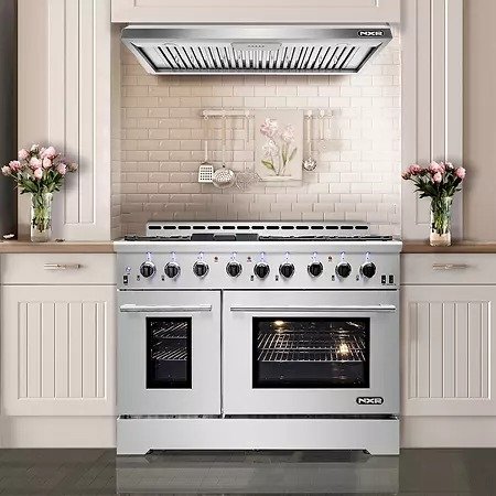 NXR Stainless Steel 48" 7.2 cu. ft. Professional Style Dual Fuel Range with Under Cabinet Range Hood - Sam's Club