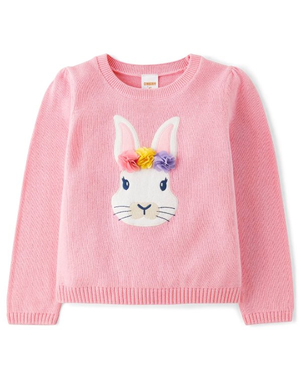Girls Embroidered Bunny Sweater - Spring Celebrations - pink ribbon