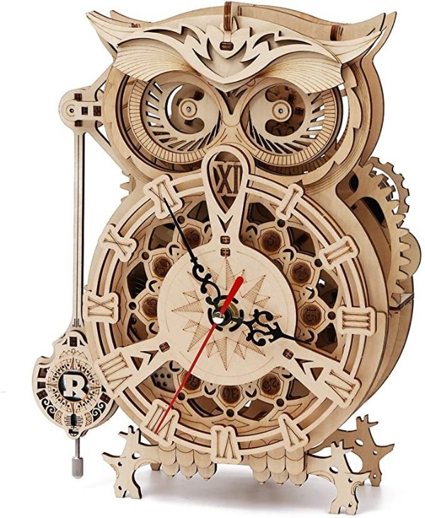 3D Wooden Puzzle Mechanical Gear Clock Owl Model Kits for Teens and Adults