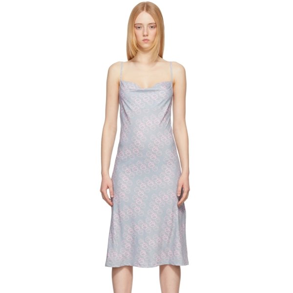 theopen product Grey & Pink Gradational Symbol Slip Dress