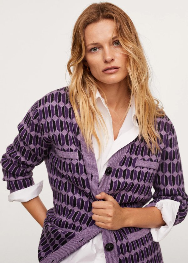 Geometric print knit cardigan - Women | Mango USA