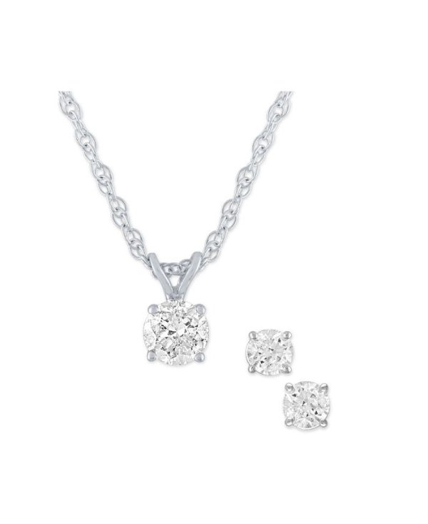 Diamond 2-Pc. Pendant Necklace & Matching Stud Earrings Set (1/2 ct. t.w.) in 14k White or Yellow Gold