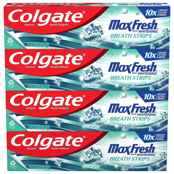 Colgate Max Fresh Whitening Toothpaste with Mini Strips 6.3 Ounce (Pack of 4)