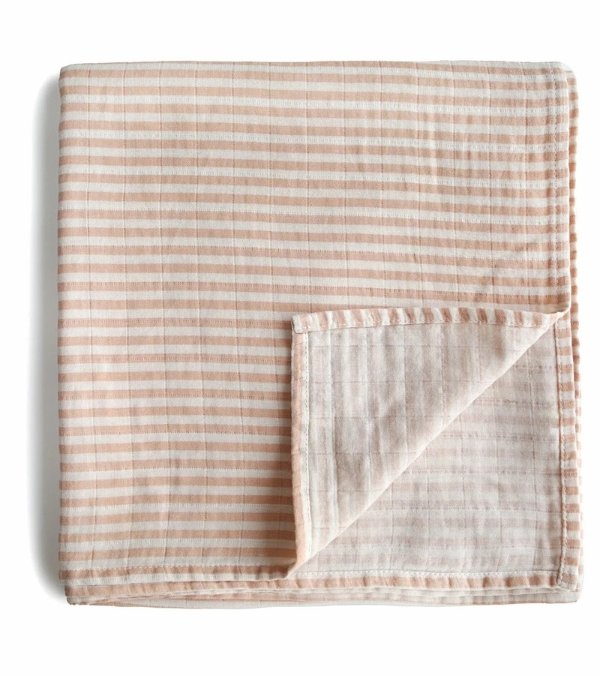 Organic Cotton Muslin Swaddle Blanket - Natural Stripe