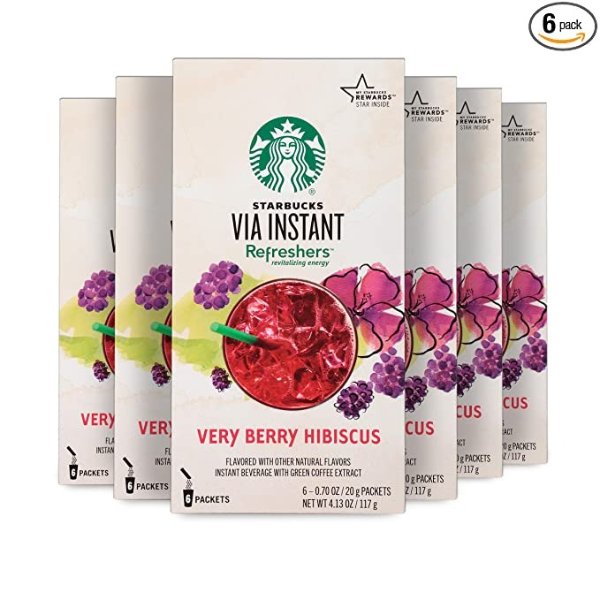 VIA Instant Coffee, Very Berry Hibiscus Refresher, 6 count , 0.70 Oz, (pack of 6)