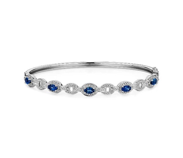 Oval Blue Sapphire and Diamond Bangle in 14k White Gold | Blue Nile
