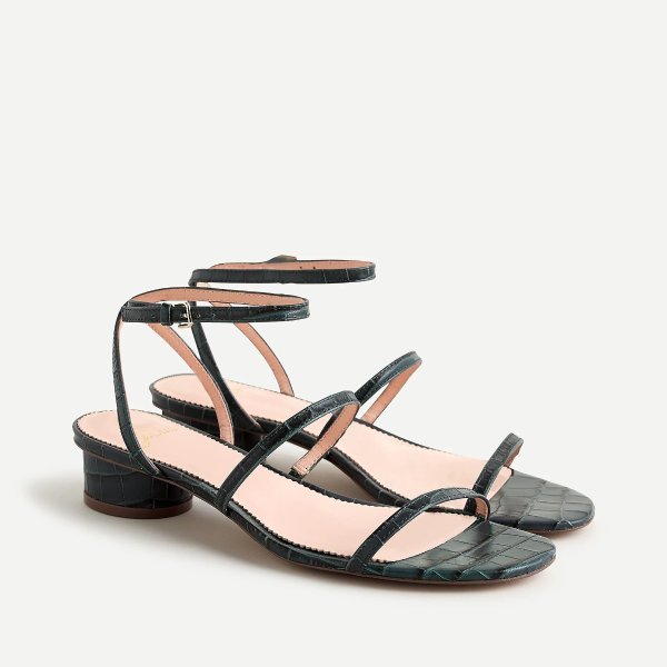 Strappy croc-embossed sandals with rounded heel