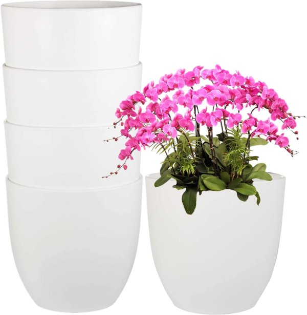 EHWINE Plant Pots Indoor 6.3 Inch, 5 Pack Flower Pots Plastic Garden Pots