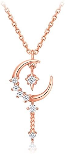 So-in-love Collection Natural Diamonds and 18K Rose Gold Fair Wand Necklace - Moon & North Star
