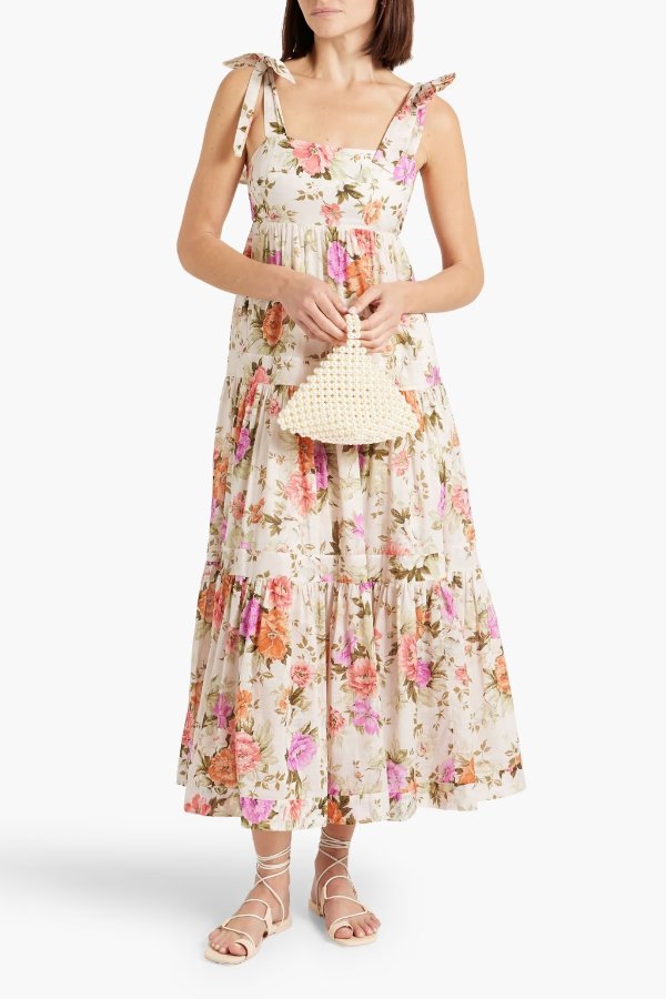 Tiered floral-print cotton-gauze midi dress