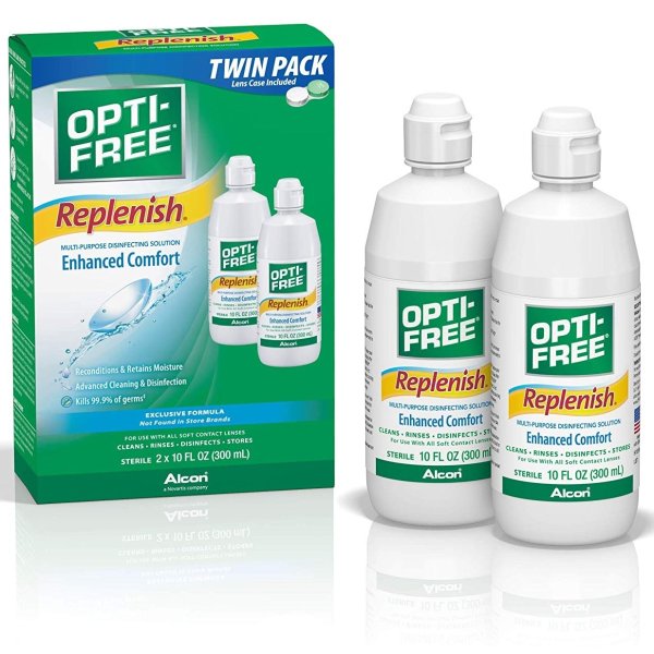 Opti-Free Replenish Multi-Purpose Disinfecting Solution with Lens Case, Twin Pack