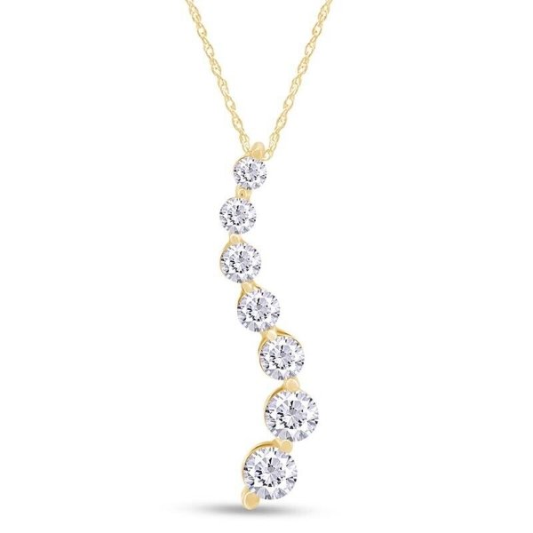 1ct Natural Round Diamond Journey Pendant 18" Necklace 14K Solid Yellow Gold