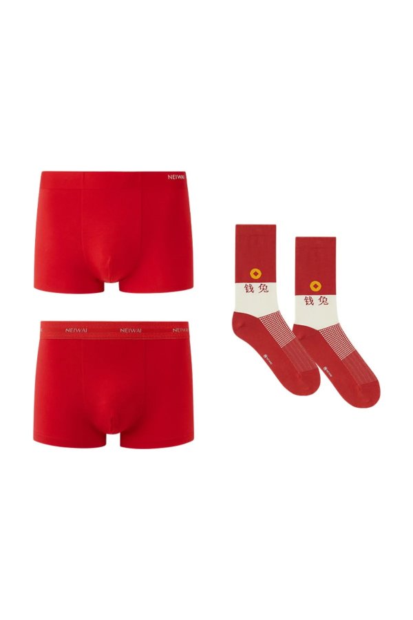 新上线/新年红盒  经典男士莫尔代内裤+生肖袜