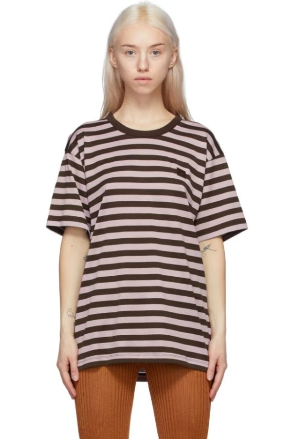 Purple & Brown Striped Classic-Fit T-Shirt