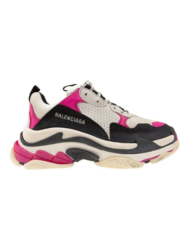 White, Black And Pink Woman Triple S Sneakers