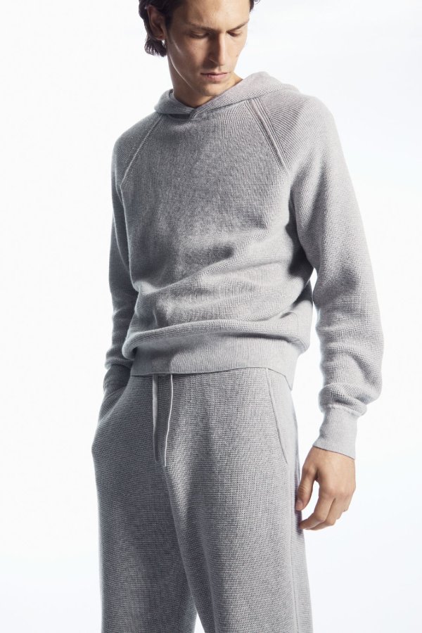 WAFFLE-KNIT CASHMERE-BLEND JOGGERS - GRAY - Trousers - COS