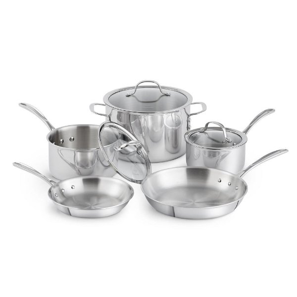 8-Piece Tri-Ply Stainless Steel Cookware Set with Lids