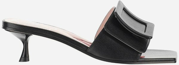 Black Kitten-Heel Slide Sandals
