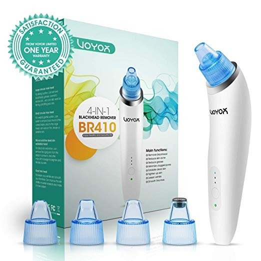 VOYOR Blackhead Remover Vacuum Suction Facial Pore Cleaner Electric Acne Comedone Extractor Kit with 4 Suction Head for Women and Men Black Heads Extraction BR410