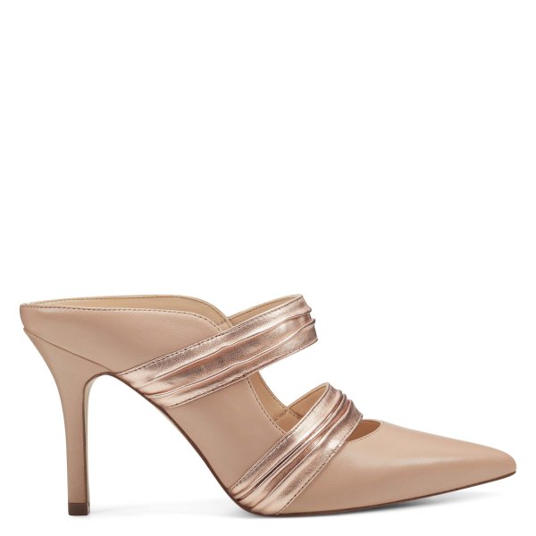 Milly Pointy Toe Mules - Barely Nude/Rose Gold Leather