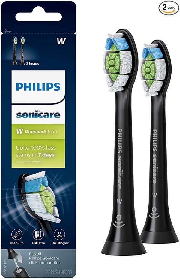 Genuine Philips Sonicare DiamondClean Toothbrush Head, 2 Pack, Black, HX6062/95