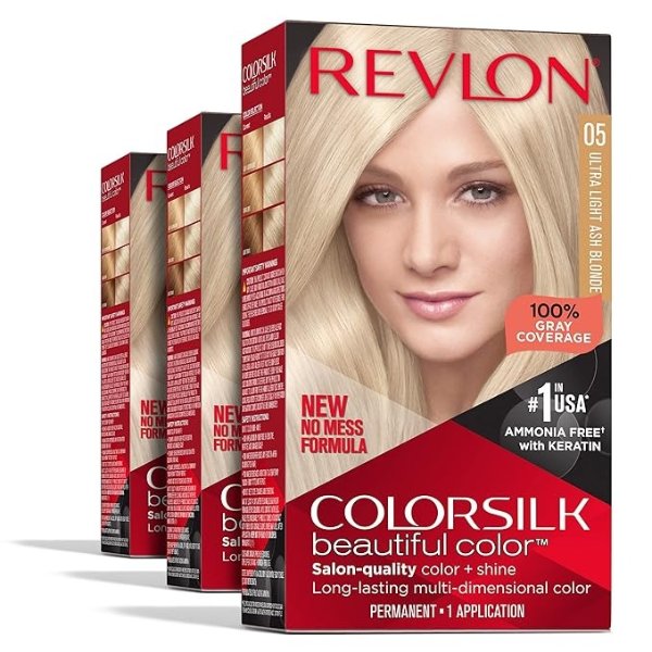 Permanent Hair Color, Permanent Blonde Hair Dye, Colorsilk with 100% Gray Coverage, Ammonia-Free, Keratin and Amino Acids, Blonde Shades (Pack of 3)