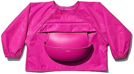 Tot Sleeved Roll-Up Bib With Removable Silicone Pocket - One Size - Pink