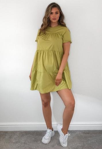 - Olive Poplin Smock Maternity Mini Dress