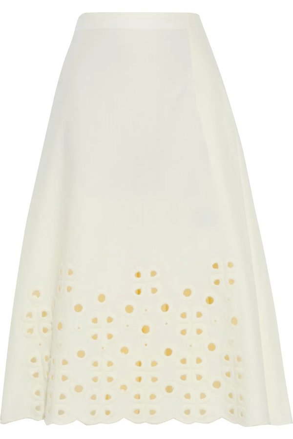 Pleated broderie anglaise cotton skirt
