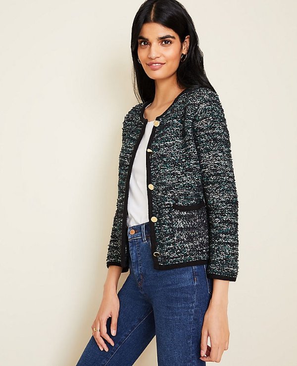 Gilded Button Tweed Jacket | Ann Taylor