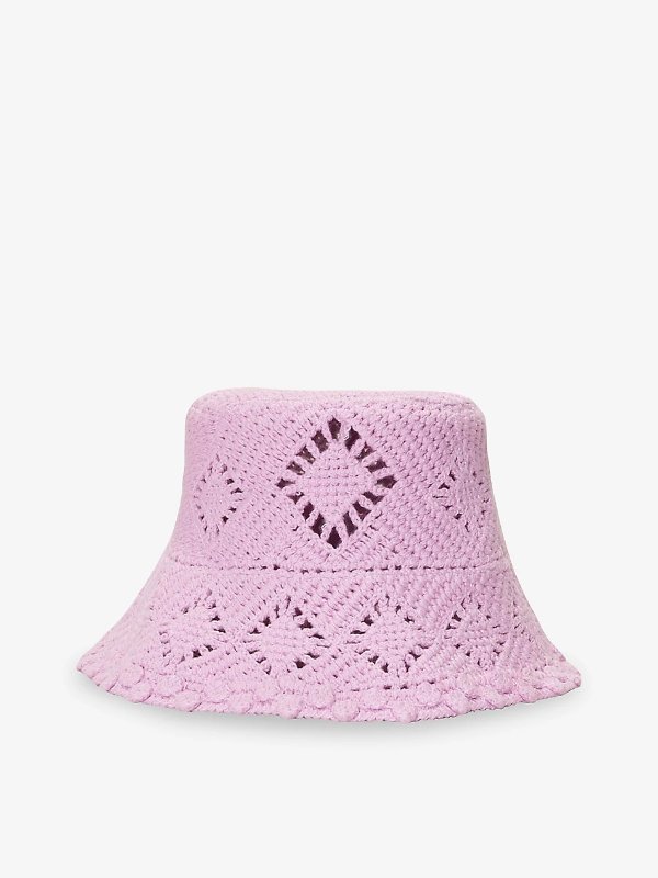 Crochet wide-brim cotton bucket hat