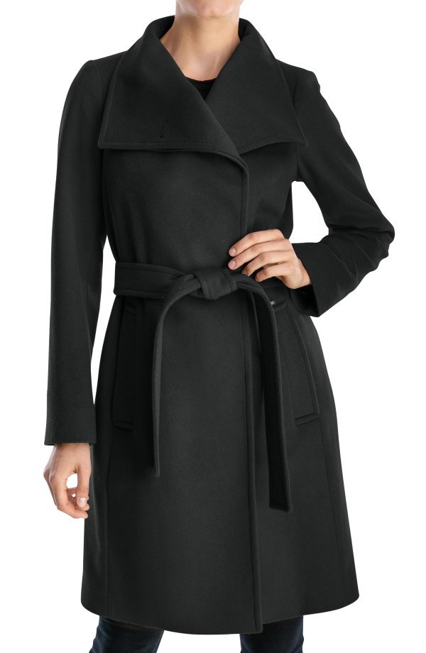 Belted Asymmetrical Wool Blend Trench Coat