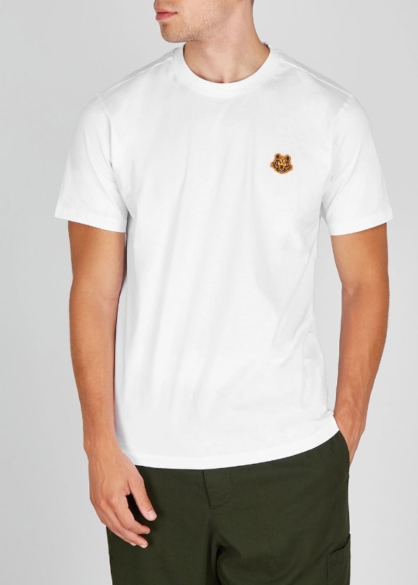 White tiger-appliqued cotton T-shirt