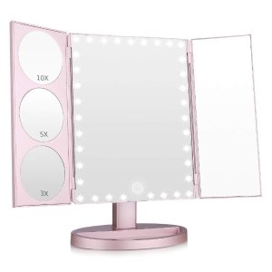 Easehold 35 LED Lighted Vanity Makeup Mirror Tri-Fold with 3X 5X 10X Magnifiers 360 Degree Free Rotation Countertop Bathroom Cosmetic Mirror @ Amazon